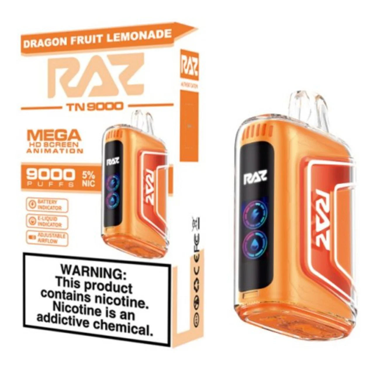 RAZ TN9000 5% NIC 9000 PUFFS RECHARGEABLE DISPOSABLE VAPE - DISPLAY OF 5