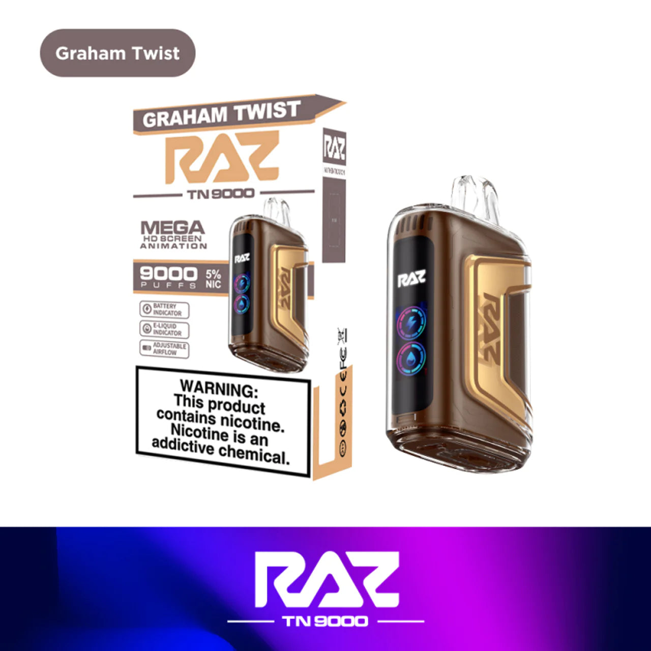 RAZ TN9000 5% NIC 9000 PUFFS RECHARGEABLE DISPOSABLE VAPE - DISPLAY OF 5