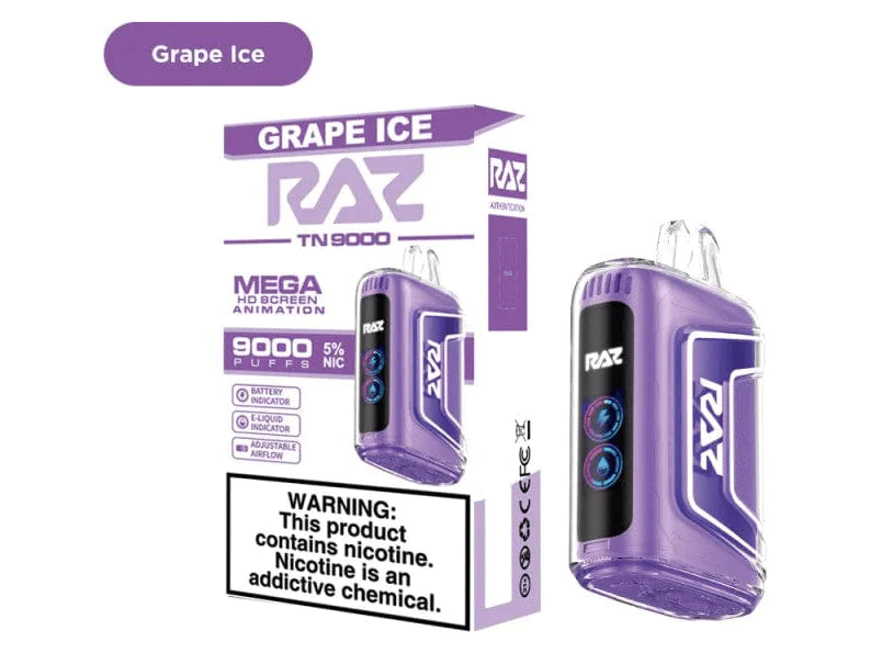 RAZ TN9000 5% NIC 9000 PUFFS RECHARGEABLE DISPOSABLE VAPE - DISPLAY OF 5