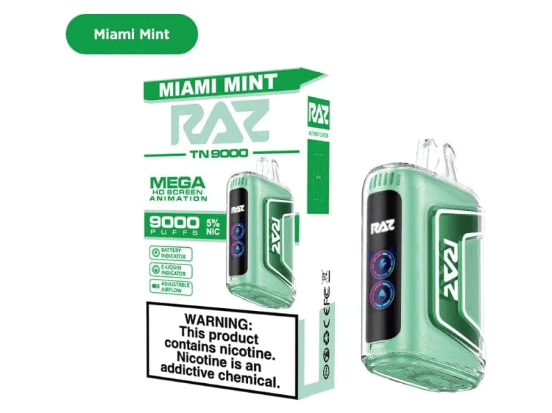 RAZ TN9000 5% NIC 9000 PUFFS RECHARGEABLE DISPOSABLE VAPE - DISPLAY OF 5
