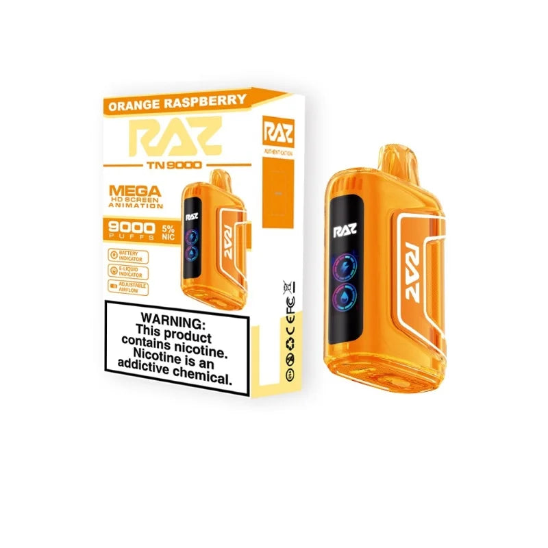 RAZ TN9000 5% NIC 9000 PUFFS RECHARGEABLE DISPOSABLE VAPE - DISPLAY OF 5