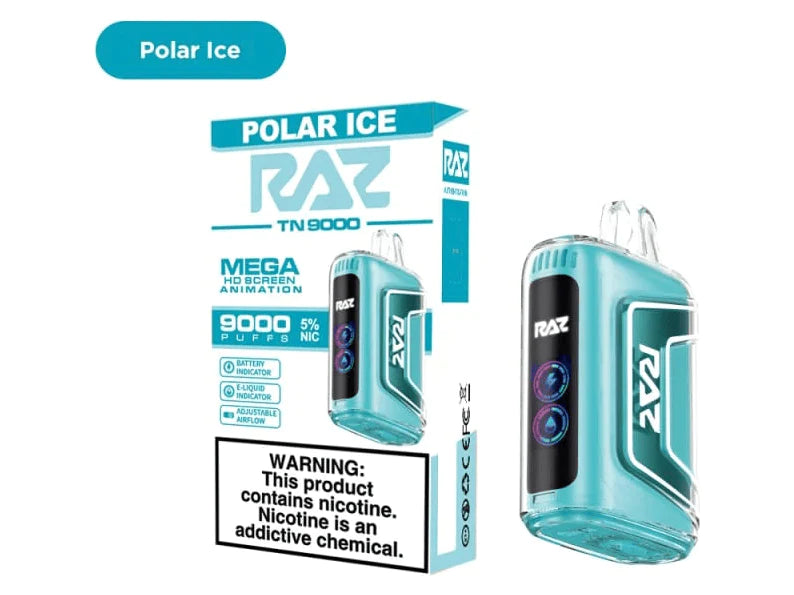 RAZ TN9000 5% NIC 9000 PUFFS RECHARGEABLE DISPOSABLE VAPE - DISPLAY OF 5