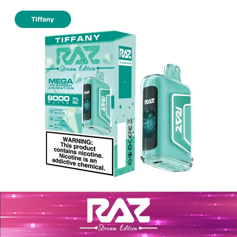 RAZ TN9000 5% NIC 9000 PUFFS RECHARGEABLE DISPOSABLE VAPE - DISPLAY OF 5
