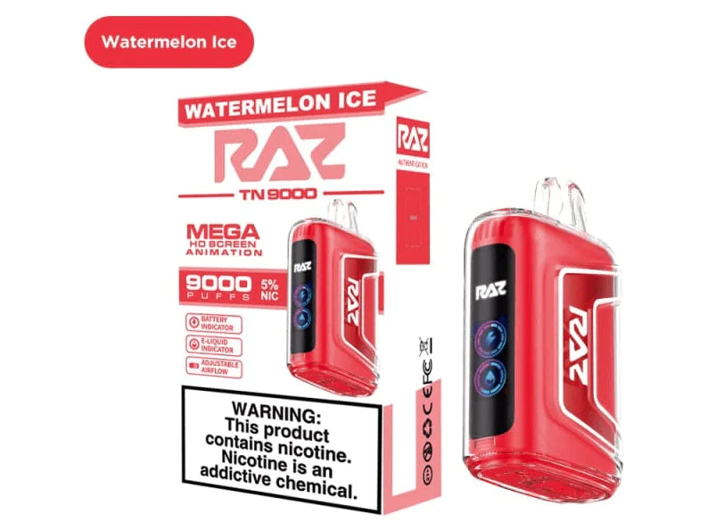 RAZ TN9000 5% NIC 9000 PUFFS RECHARGEABLE DISPOSABLE VAPE - DISPLAY OF 5